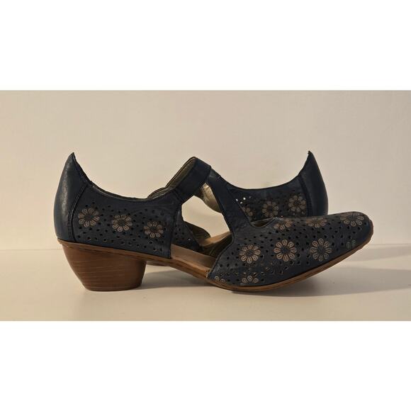 Reiker Navy Blue Strappy Heels Floral Cutouts 41 - Picture 9 of 9